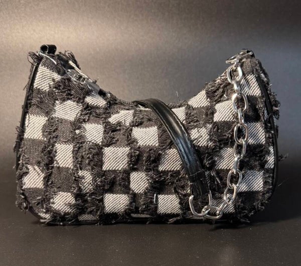 Stylish Black and White Checkered Women's Bag