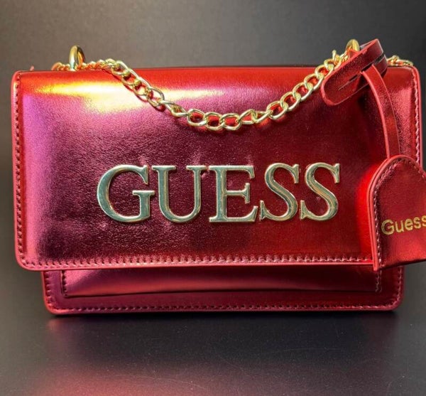 GUESS Red Metallic Chain Shoulder Bag