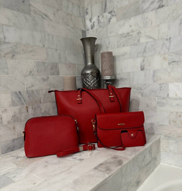 Elegant Red Women's Handbag Set
