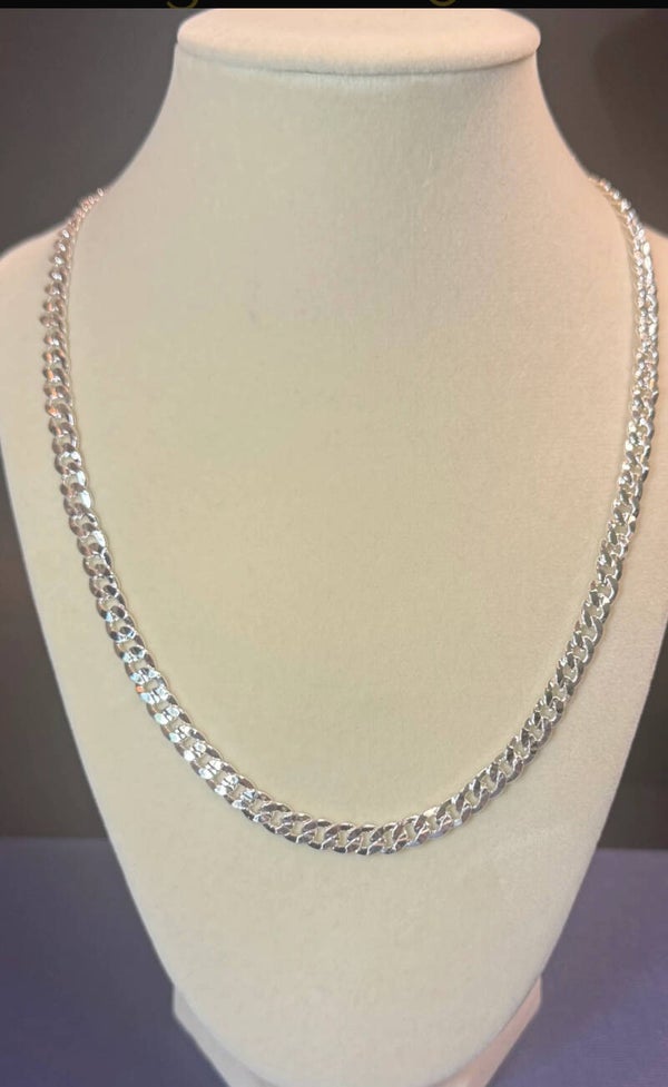 Elegant 22” 5mm  Sterling Silver Flat Cuban Chain Necklace