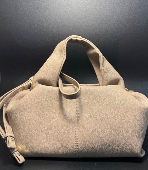 Cream Color Asymmetrical Leather Shoulder Bag with Adjustable Strap