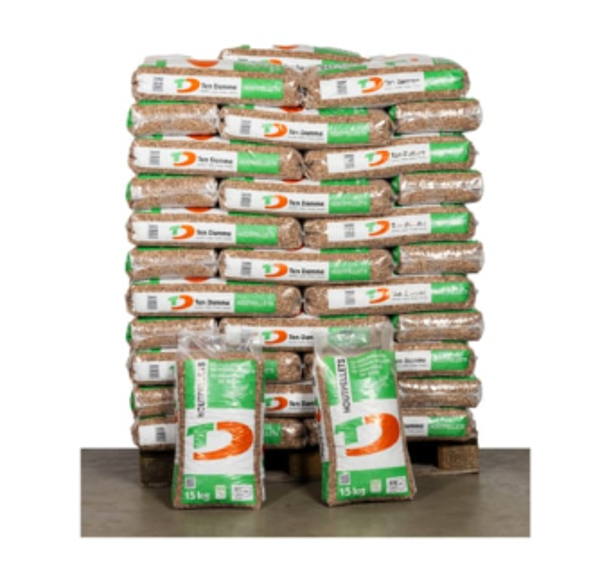 Ten Damme Bruine houtpellets / pelletkorrels mixed wood - gezakt 66 x 15 kg. 990kg. ENplus A1 . - Afhalen