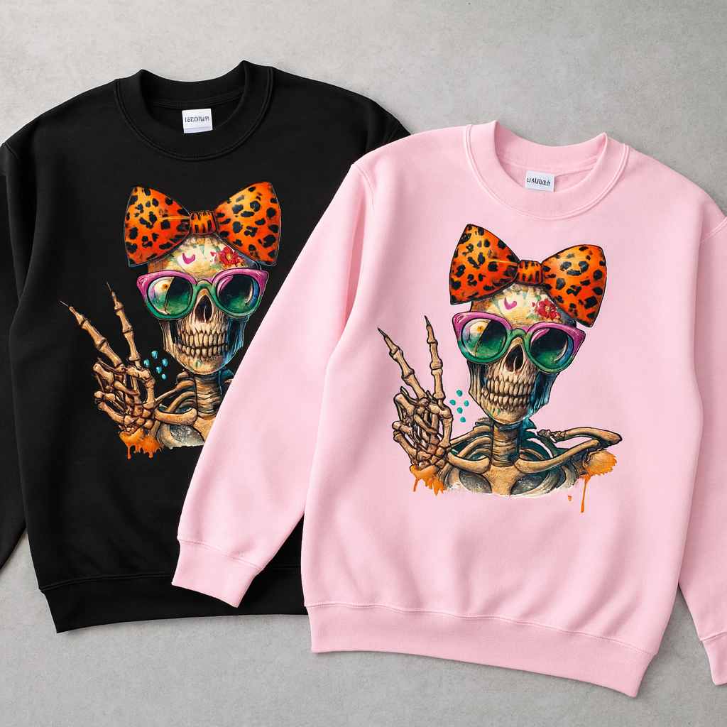 Sweatshirt -"Skull mit Schleife"