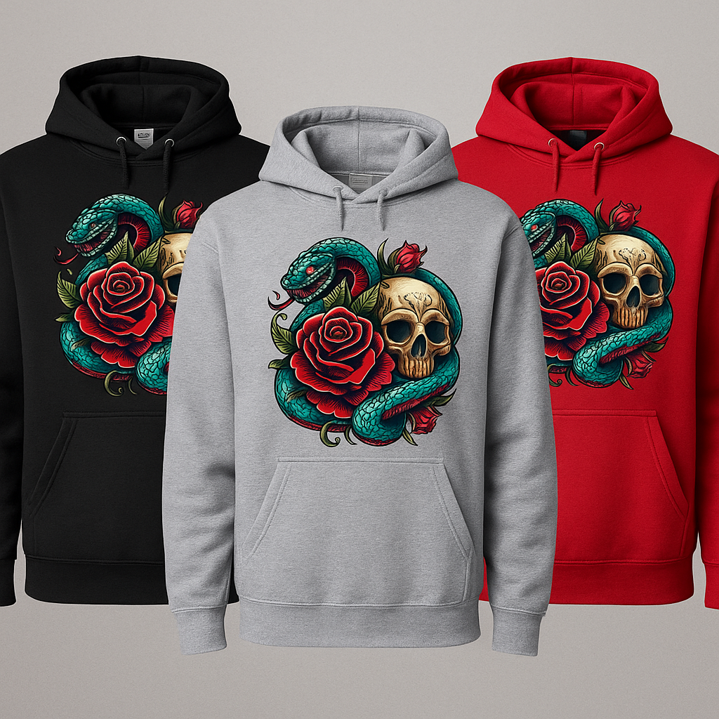 Hoodie -"Skull,Snake Rose"