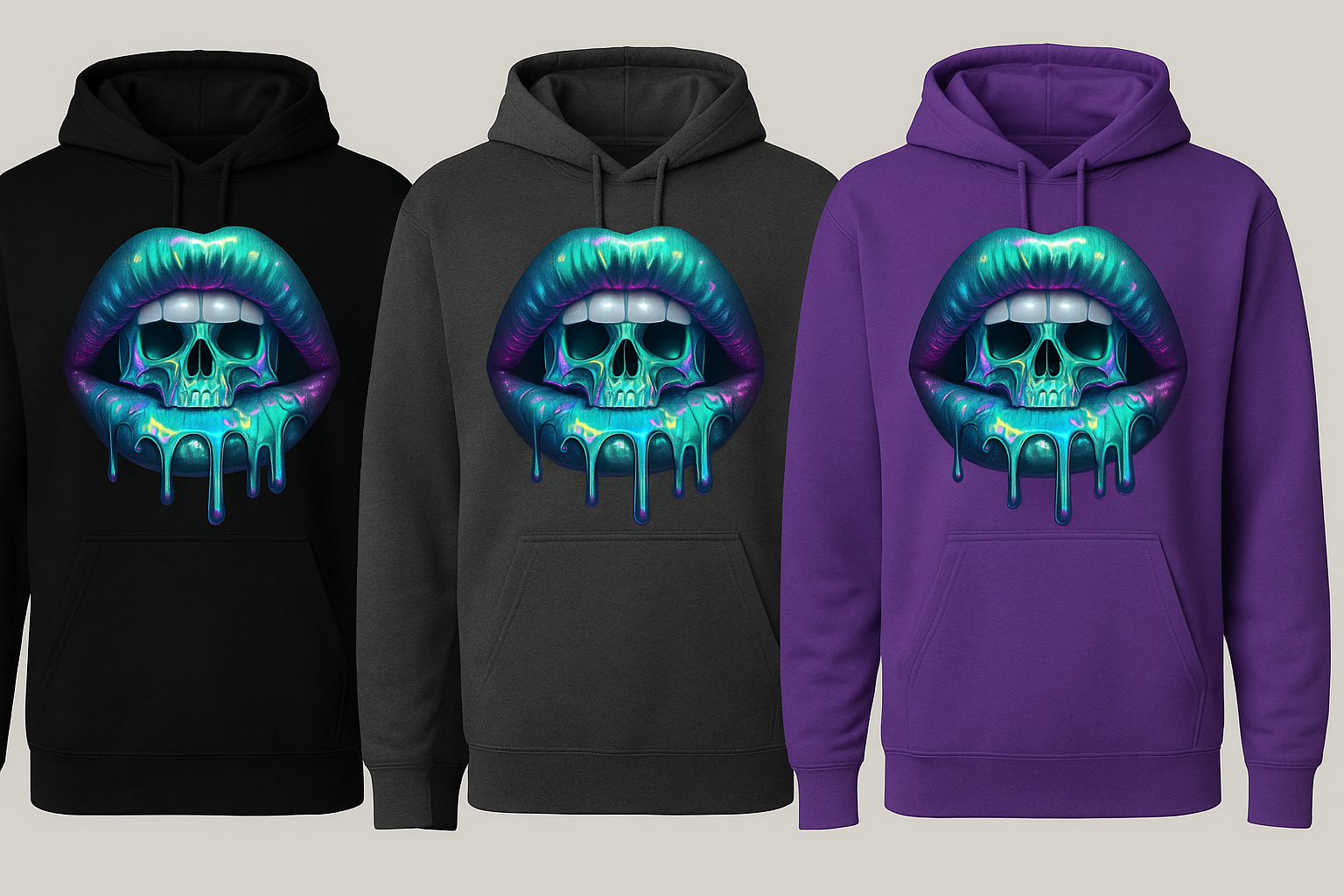 Hoodie -"Blau Skull Lippen"