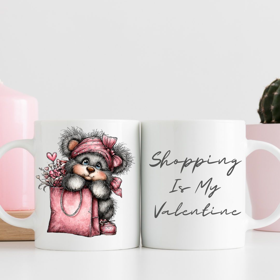 Valentinstag Tasse mit Bär Motiv "Shopping"