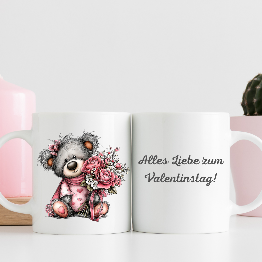 Valentinstag Tasse mit Bär Motiv "Alles gute zum Valentinstag"