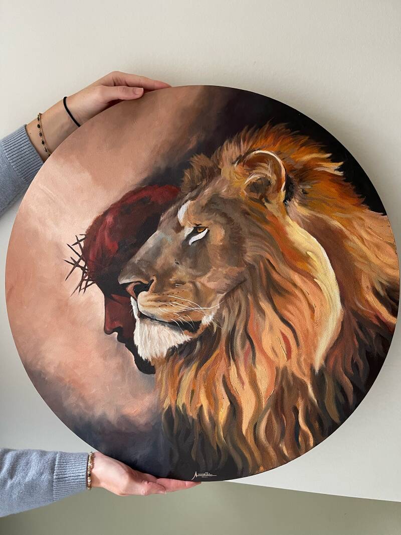 schilderij christelijk van leeuw van Judah, Jezus. Muurcirkel