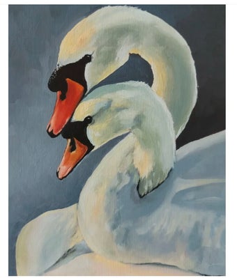 olieverfschilderij van 2 zwanen verliefd