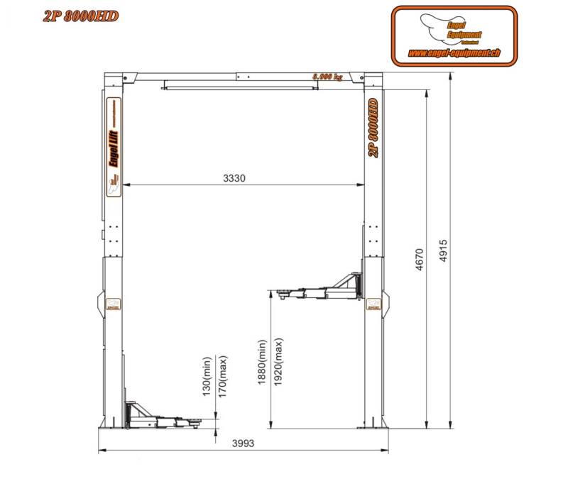 2P-8000HD ; PONT ÉLÉVATEUR À 2 COLONNES HEAVY DUTY -8.000KG.-Plan-1