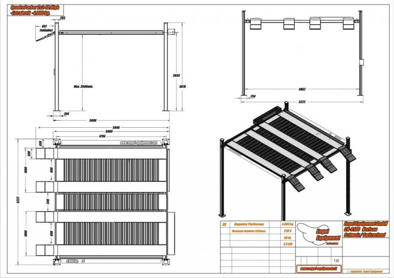 ENGEL-HR4035; ASCENSEUR DE STATIONNEMENT DOUBLE HAUTE PORTÉE À 4 COLONNES (4 000 KG.) (Plan du construction)