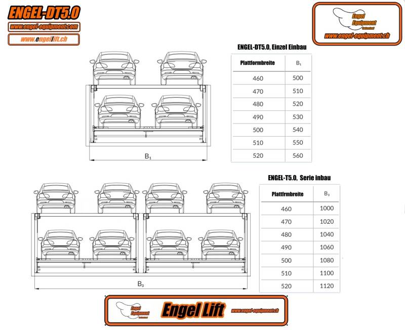ENGEL-DT5.0 ; PLATE-FORME DOUBLE DE LEVAGE DE PARKING CAVE. (HYDRAULIQUE) ASCENSEUR DE PARKING SOUTERRAIN QUADROPARKER. Plan-1