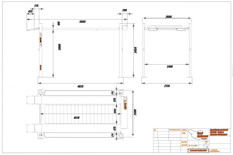 ENGEL-HR30.30 ; ASCENSEUR DE PARC ET DE TRANSPORT À 4 COLONNES (3 000 KG.) (Plan du construction)