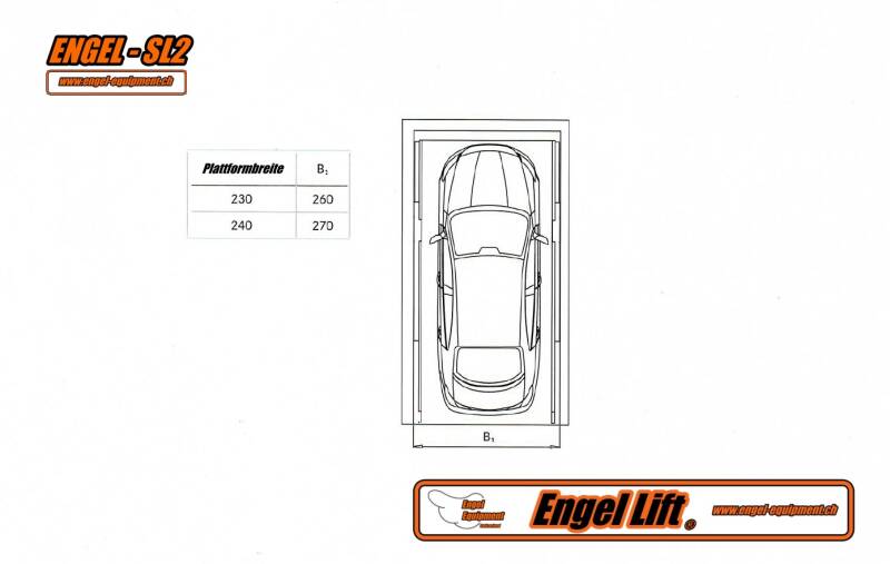 ENGEL-SL2 KNICKPLATTFORM;  2-SÄULEN PARKHEBEBÜHNE   -Breiten-1