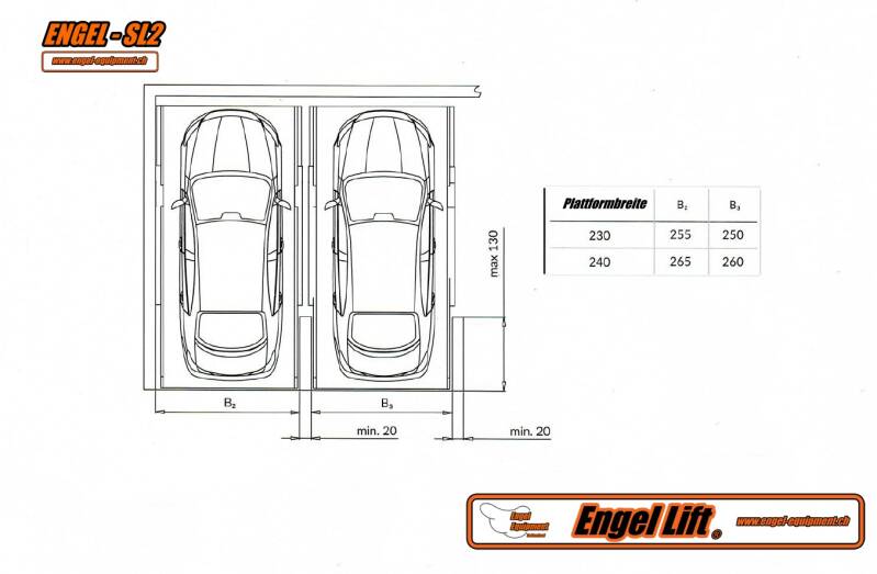 ENGEL-SL2 KNICKPLATTFORM;  2-SÄULEN PARKHEBEBÜHNE   -Breiten-2