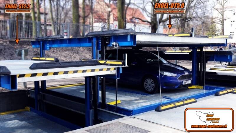 ENGEL-DT5.0 ; PLATE-FORME DOUBLE DE LEVAGE DE PARKING CAVE. (HYDRAULIQUE) ASCENSEUR DE PARKING SOUTERRAIN QUADROPARKER. (2)