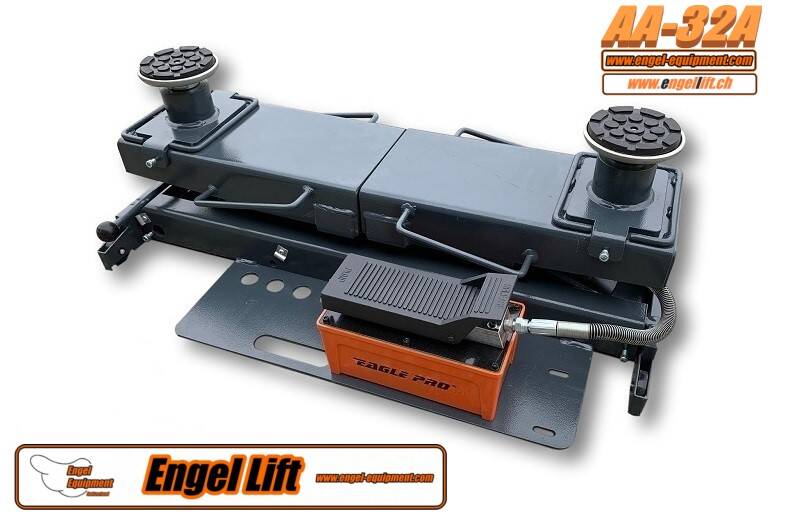 Engellift AA-32,  Ansicht mit Erhöher, und Pneumatsiche Hydraulikpumpe