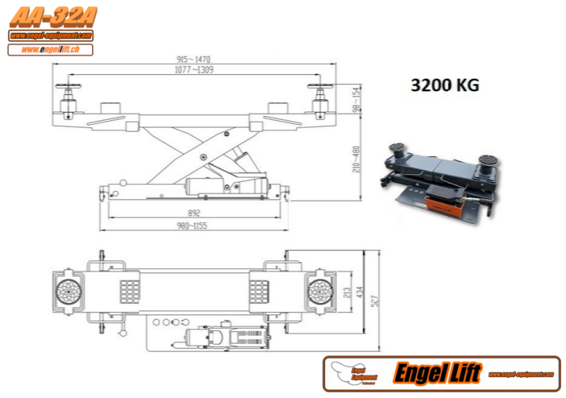 AA-32 Relevage d'essieux -3 200kg. Spécialement conçu pour les plates-formes élévatrices-Plan