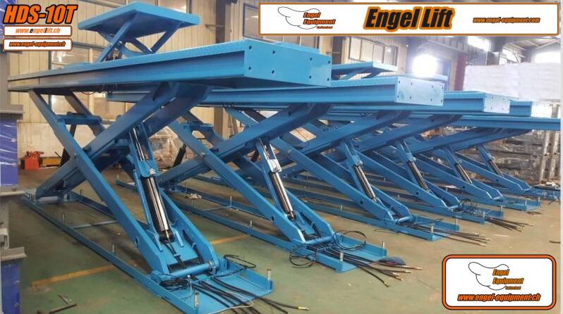 ENGELLIFT HDS-10T :  10.000 KG  SCHEREN HEBEBÜHNE, MIT 2 TER HUBPLATTFORM.  