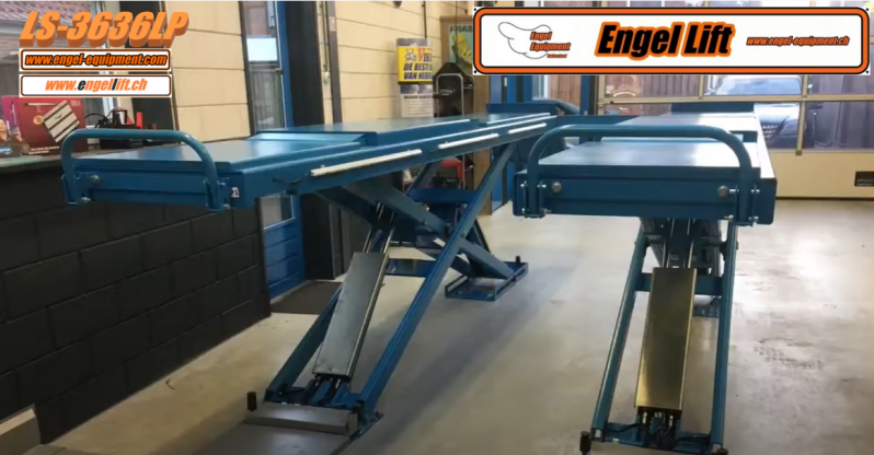 Engellift LS-3636LP ; Pont élévateur à ciseaux à profil bas (3.600kg.) avec système de levage sans roue & mesure de l'axe des chemins de roulement-2