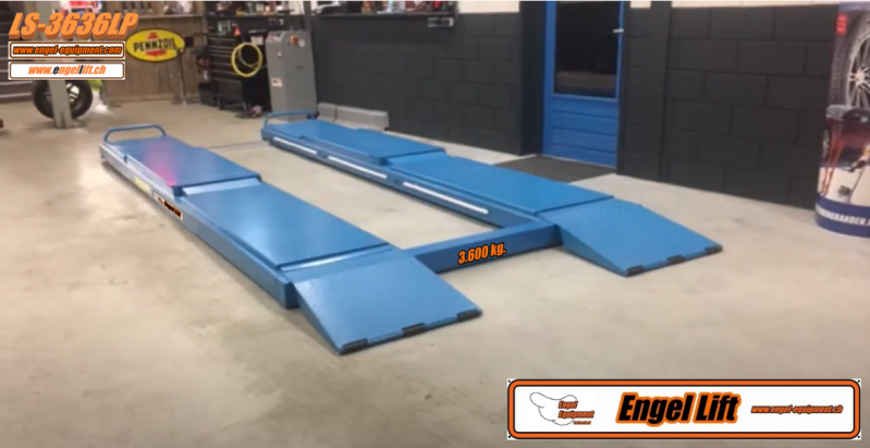 Engellift LS-3636LP ; Pont élévateur à ciseaux à profil bas (3.600kg.) avec système de levage sans roue & mesure de l'axe des chemins de roulement-6