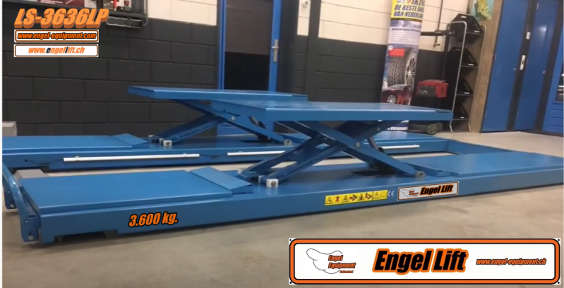 Engellift LS-3636LP ; Pont élévateur à ciseaux à profil bas (3.600kg.) avec système de levage sans roue & mesure de l'axe des chemins de roulement-5