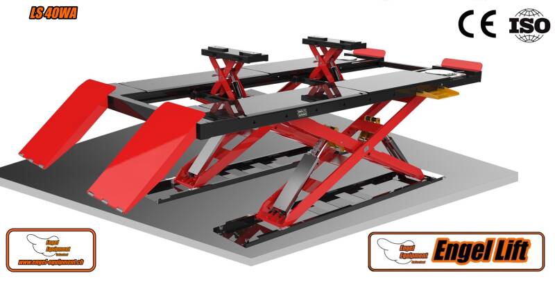 Engellift LS-40WA : Pont élévateur à ciseaux à profil bas avec plateforme de levage d'essieu et de géométrie de direction (mesure d'essieu).-7