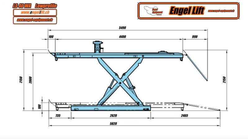 Engellift LS-40WA : Pont élévateur à ciseaux à profil bas avec plateforme de levage d'essieu et de géométrie de direction (mesure d'essieu).-Plan-2