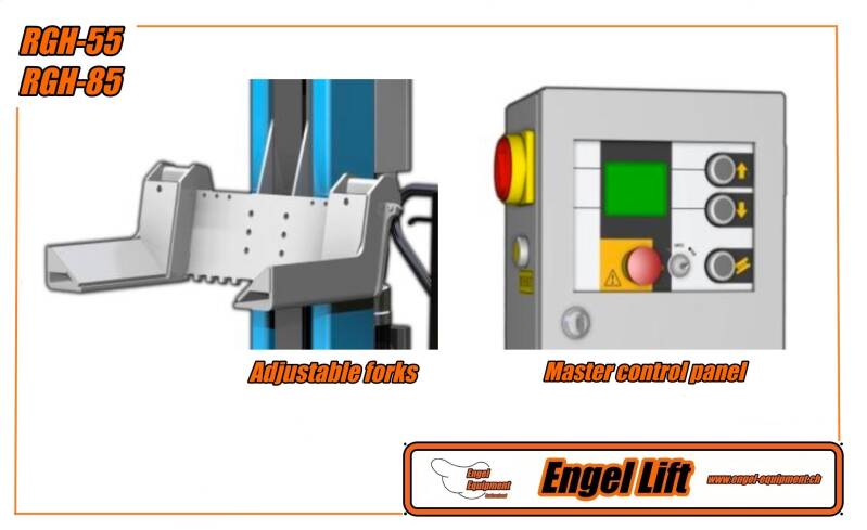 Engellift RGH-55 ; Pince de roue mobile (5500kg par colonne de levage), Câble d'anneaux, Ponts élévateurs mobiles à une colonne entièrement hydraulique -2