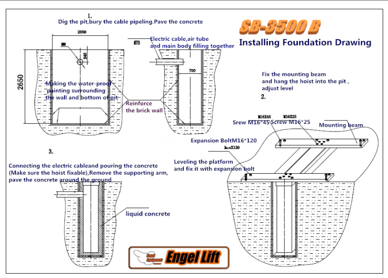 Engellift SB-3500 B, Gruben Bodeneinbau Plan.