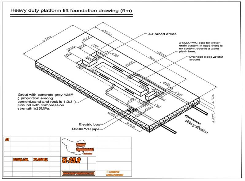 Engellift TL-25.9 Zeichnung Gruben Hebebühne Bodeneinbau.