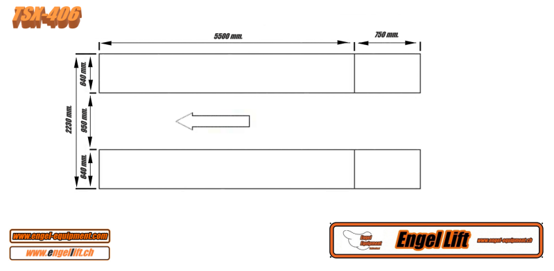 ENGELLIFT TSX-406: SCHERENHEBEBÜHNE. -6.000 KG. -Zeichnung
