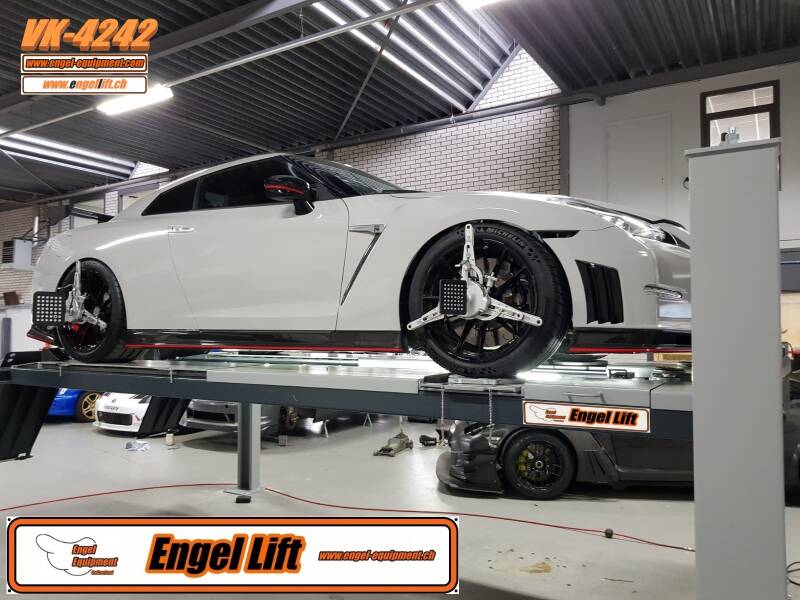 Engellift VK-4242 : Pont élévateur à 4 colonnes avec plateforme de géométrie de direction (mesure de l'essieu).-5