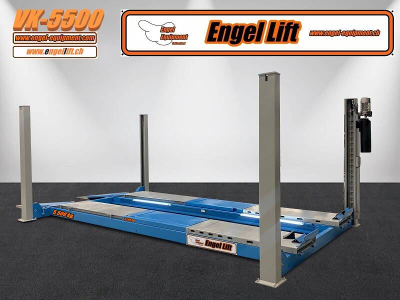 Engellift VK-5500 ; élévateur à 4 colonnes    -5.500kg, Ponts élévateurs à 4 colonnes avec géométrie de direction/mesure de l'axe et de la voie avec système de levage sans roue.