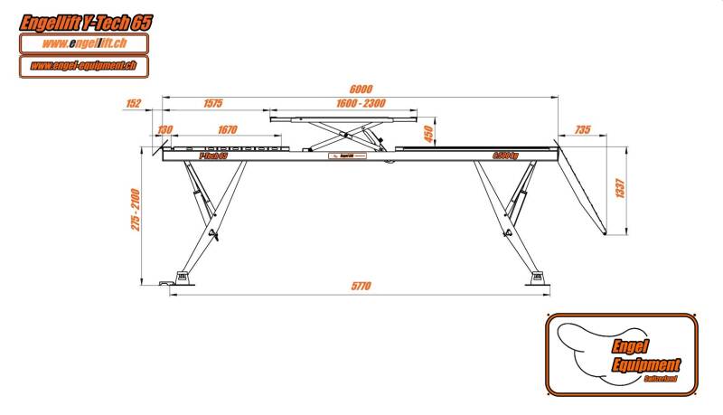 Engellift Y-Tech 65:  Halb-scheren Y-Tech Hebebühne ,  Semi-Scherenhebebühne (6.500kg.) Radfreihub System mit Lenkgeometrie (Achsvermessung) Plattform.-Zeichnung-1