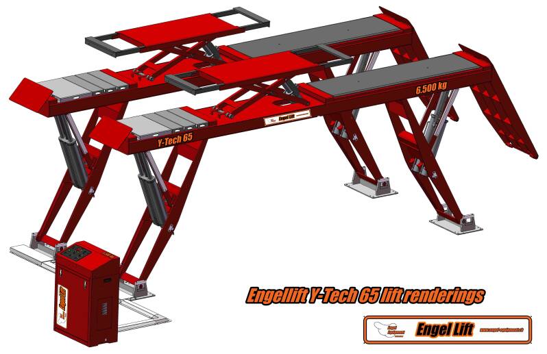 ENGELLIFT Y-TECH 65 ; pont élévateur à simple ciseaux Y-Tech, pont élévateur à semi-ciseaux -6.500 kg, Système de levage de roue libre avec mesure de l'essieu -4.000 kg-4