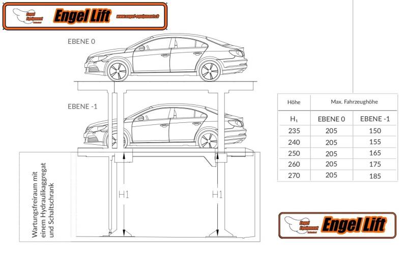 ENGEL-DT5.0 ; PLATE-FORME DOUBLE DE LEVAGE DE PARKING CAVE. (HYDRAULIQUE) ASCENSEUR DE PARKING SOUTERRAIN QUADROPARKER. Plan-2