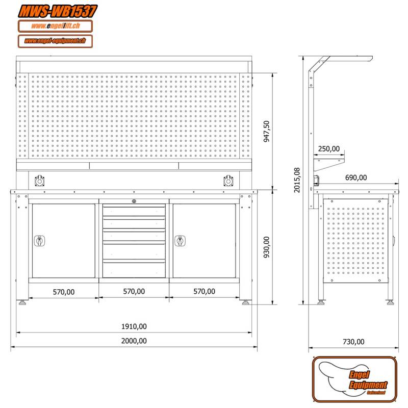 MWS-WB1537     WERKBANK ZUSAMMENSETZUNG-Zeichnung
