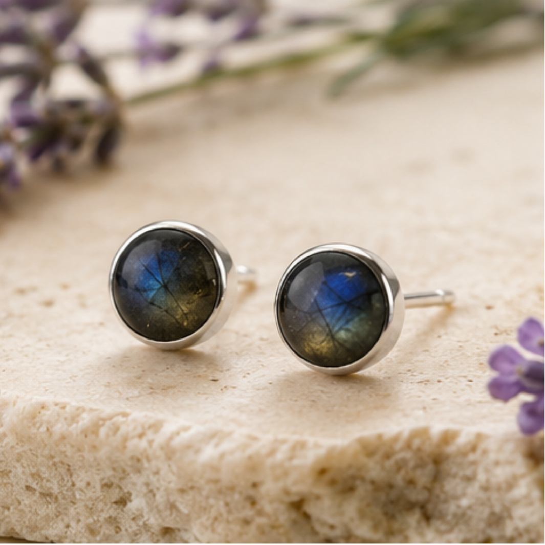 Labradorite Sterling Silver Stud Earrings