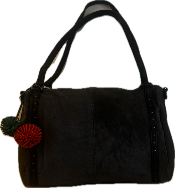 Bolso Gris, con detalles de pompones
