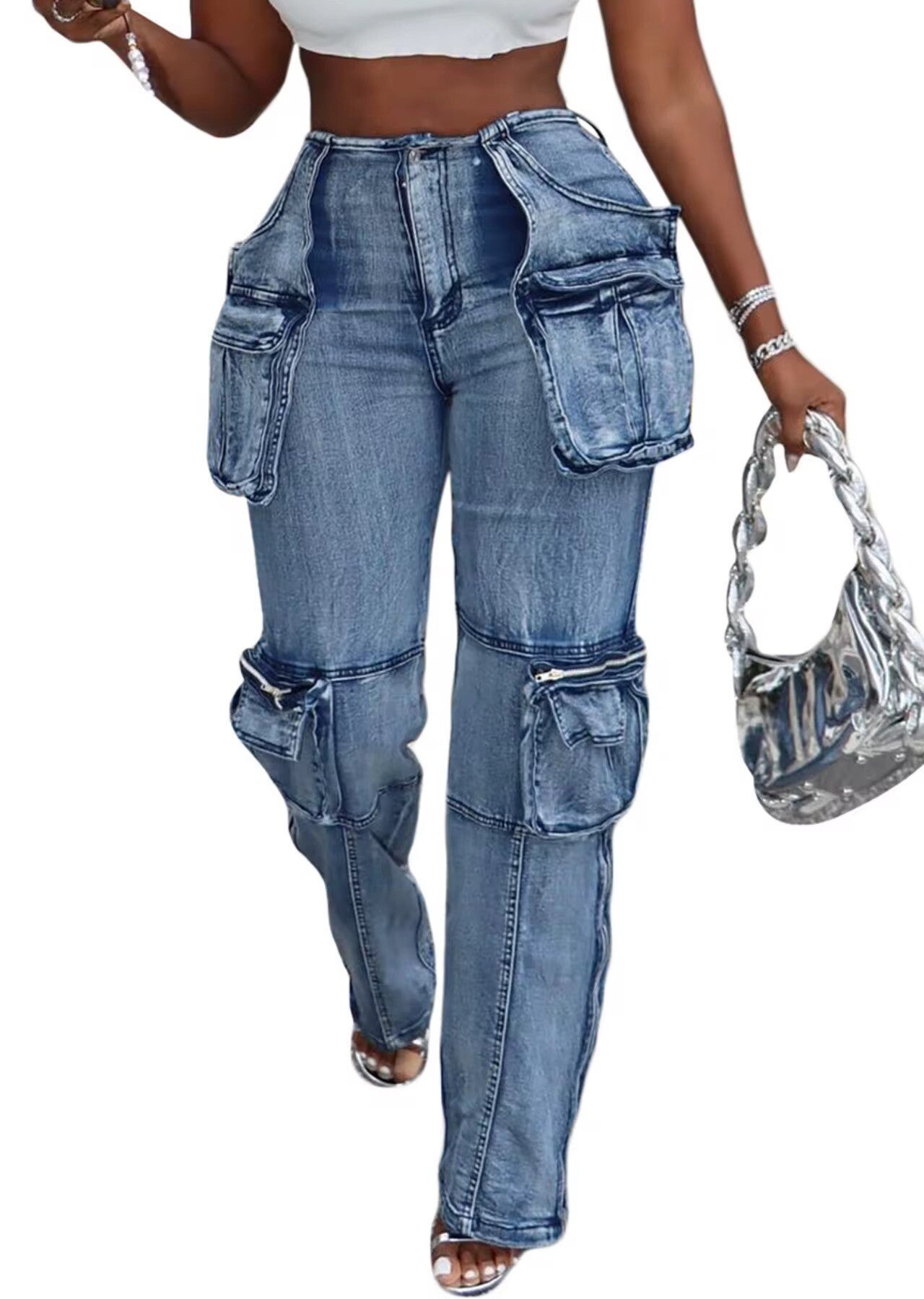 Multi-Pocket Stretch Denim Jeans