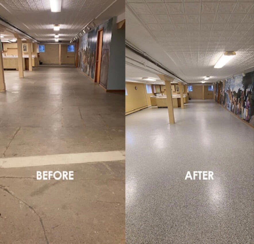Commercial floor before and after coating