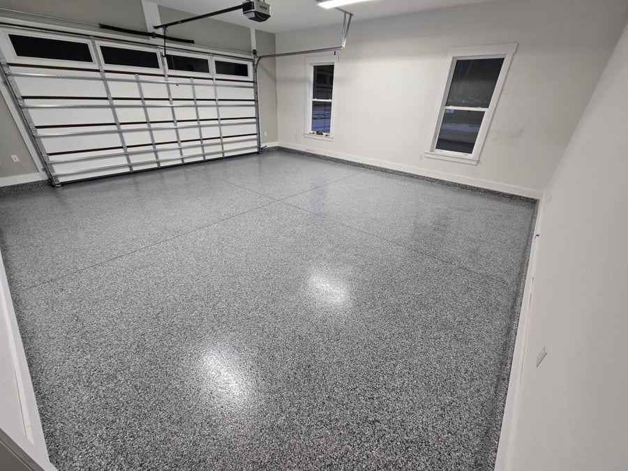 Gray flake garage floor finish