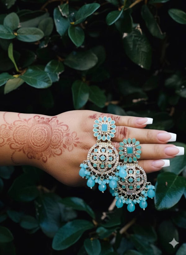 Chandbali teal earrings