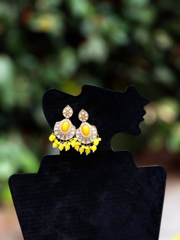 Yellow chandbali earrings