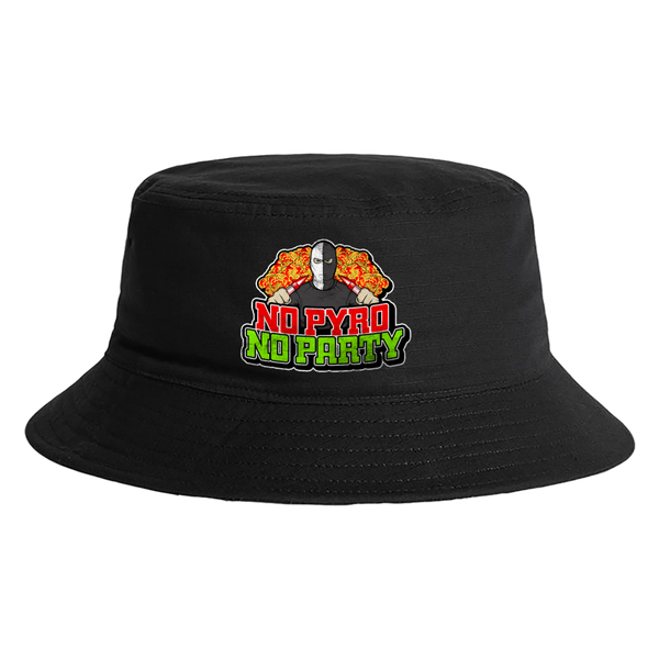 No pyro no party bucket hat