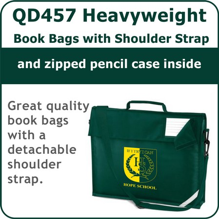 QD457 Heavyweight School Book Bag with Shoulder Strap | Printed or Plain