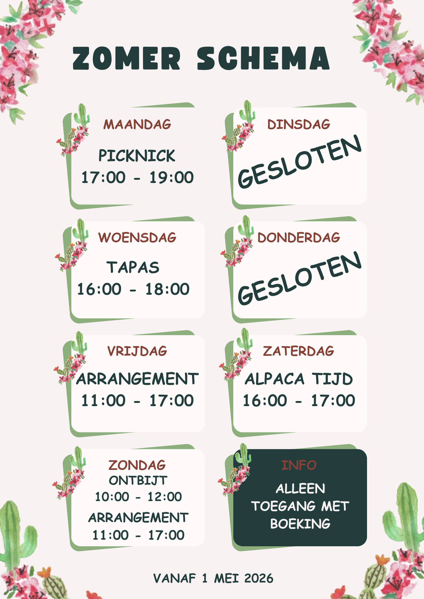 Zomer schema 2026