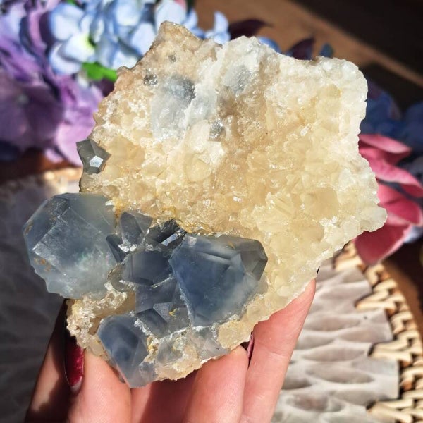 Celestien met Calciet Cluster (Afghanistan) (1)