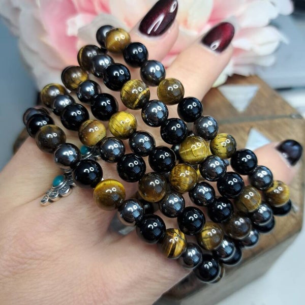 Hematiet, Tijgeroog, Obsidiaan Mix Armband 8mm kraal